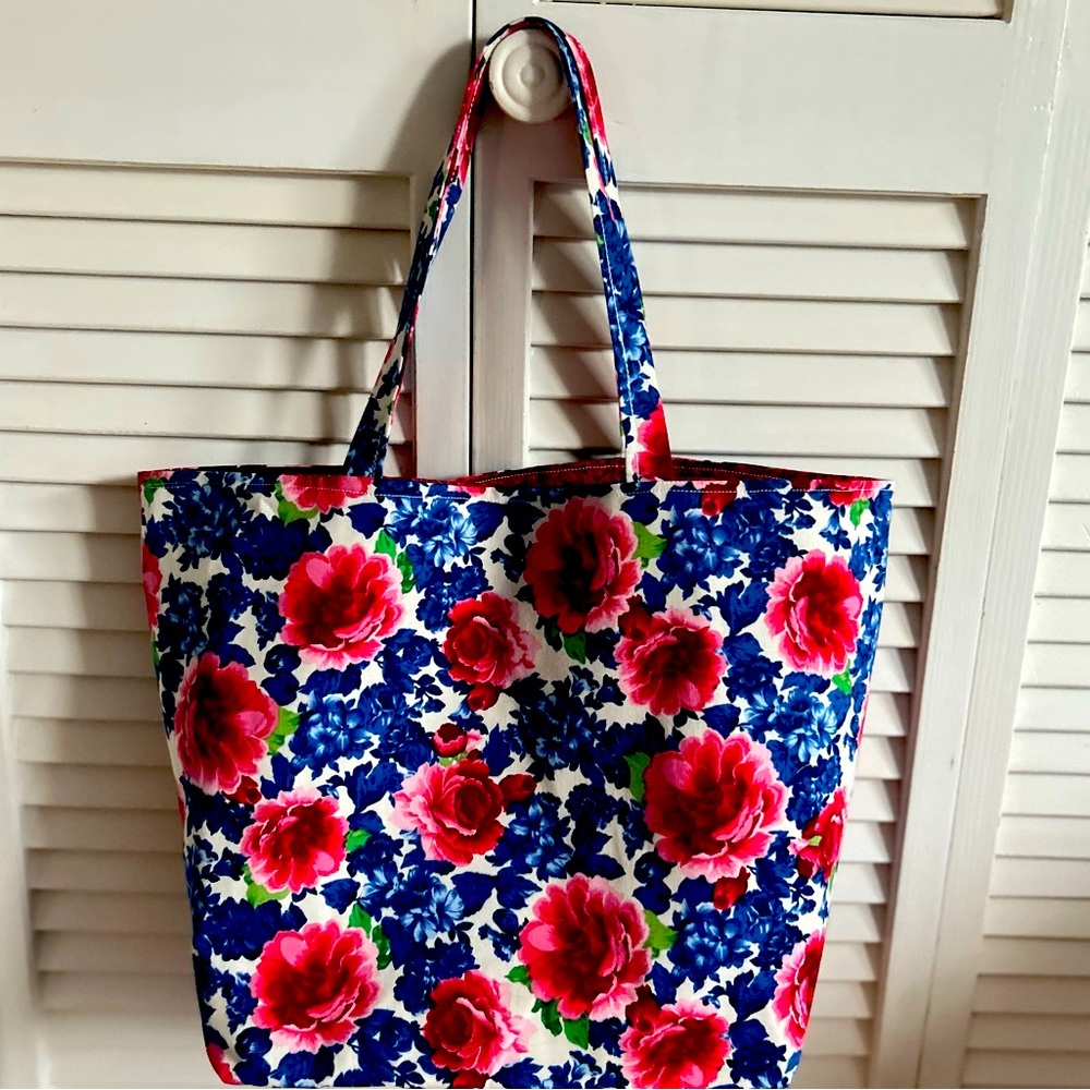 Handmade Colorful Floral Fabric Cotton Tote Bag All Purpose Carry Shoulder Purse - Picture 13 of 14